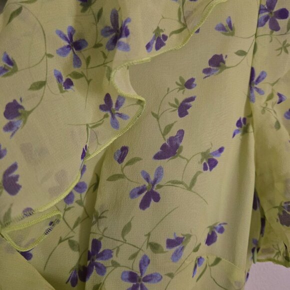 David Warren Y2K Chartreuse Purple Floral Silk Maxi Dress Size 4p - Picture 3 of 4